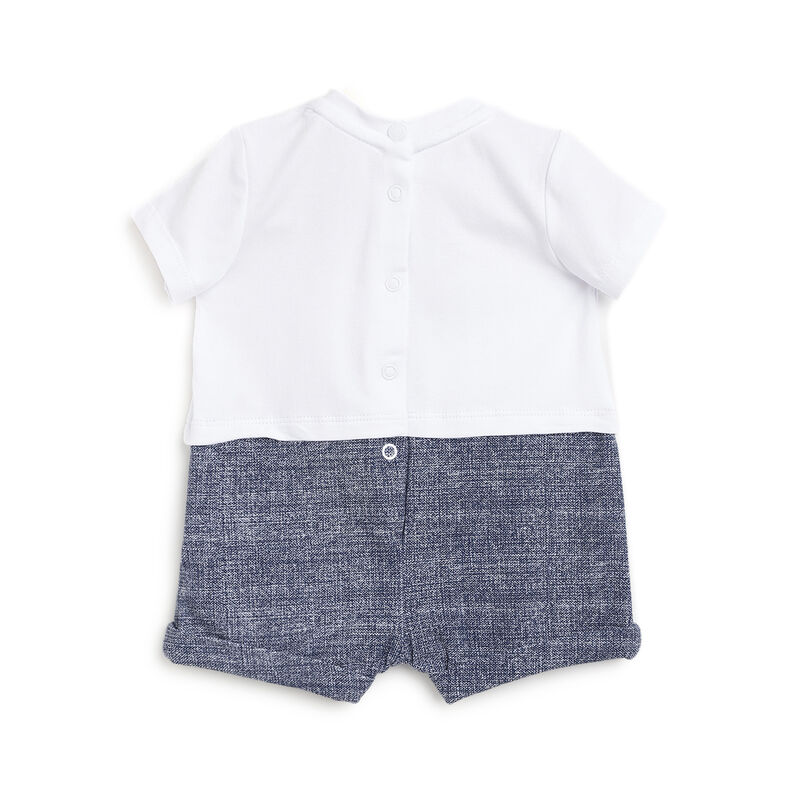 Boys White and Blue Applique Short Sleeve Rompers image number 1